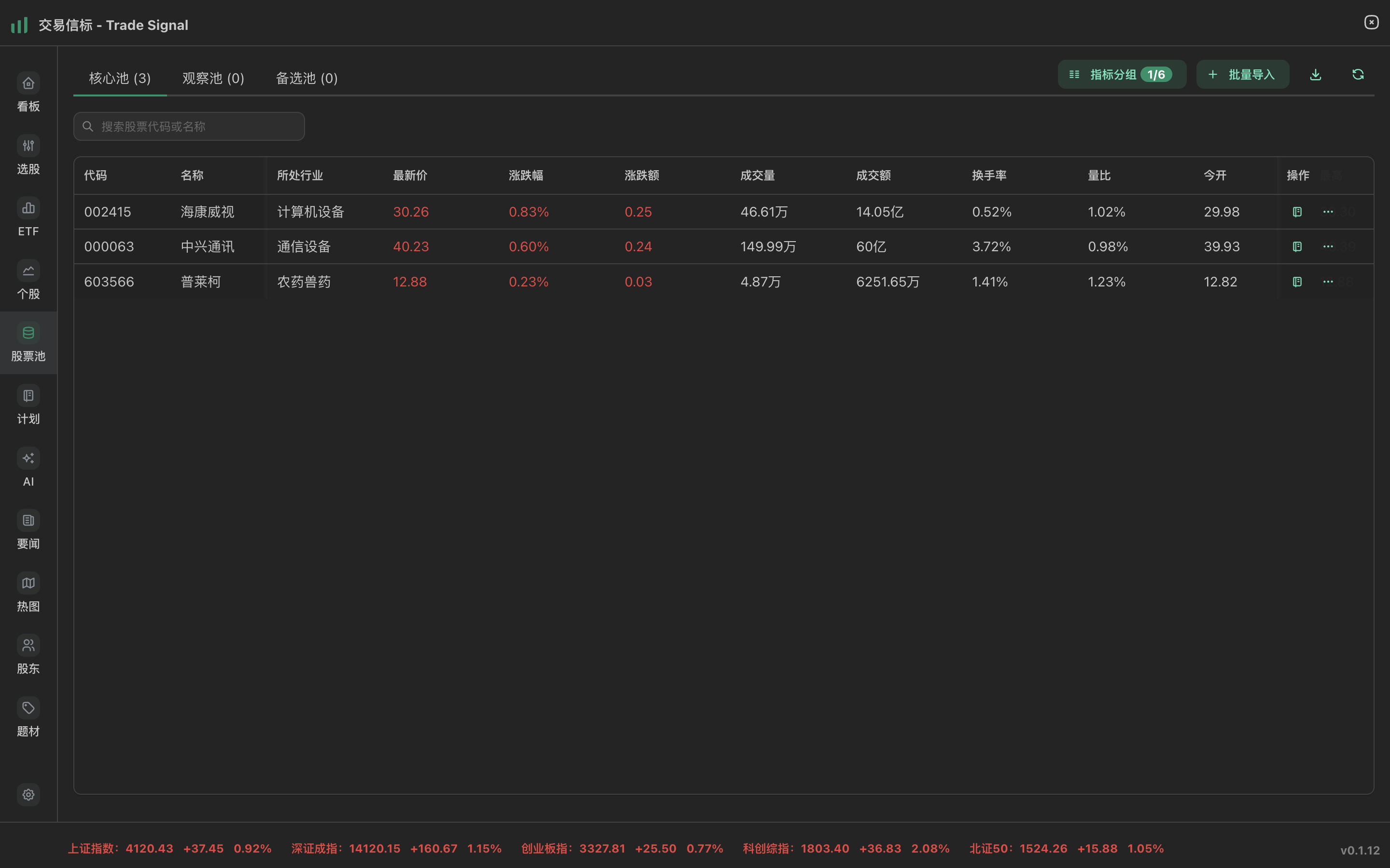 股票池管理界面